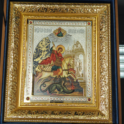 Икона Георгий Победоносец (Златоустовская гравюра) в подарочном футляре