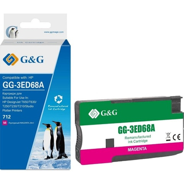 Картридж G&G, аналог HP 712 (3ED68A) для DesignJet T650/T630/T250/T230/T210 пурпурный (29 мл.)