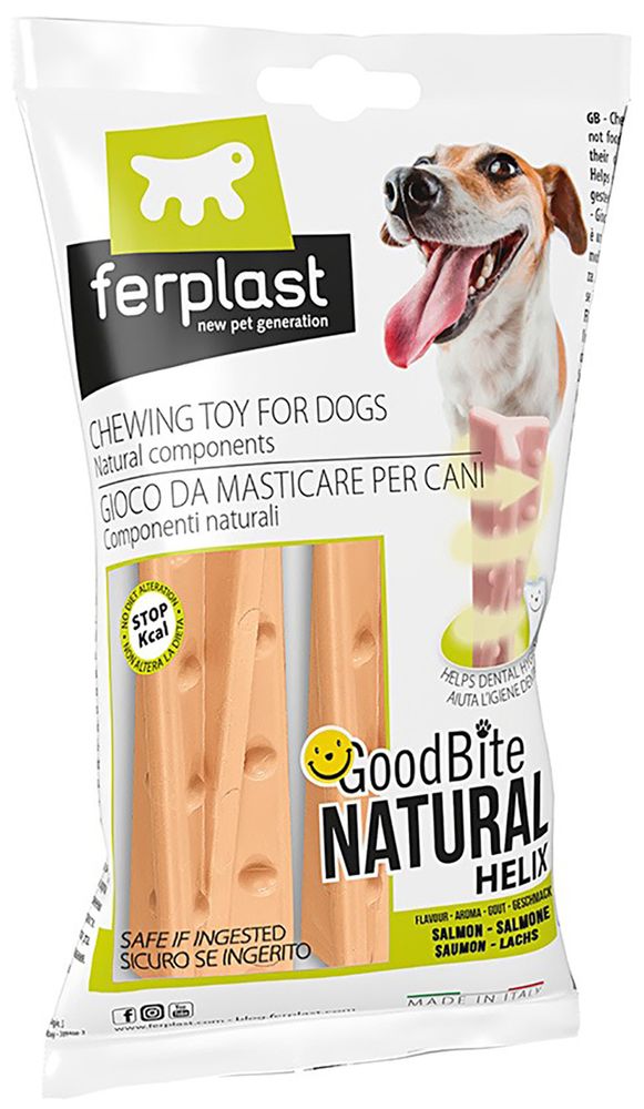 Ferplast Игрушка-кость GoodBite Helix S Bag для собак, пластик, со вкусом лосося, 2 х 16 г