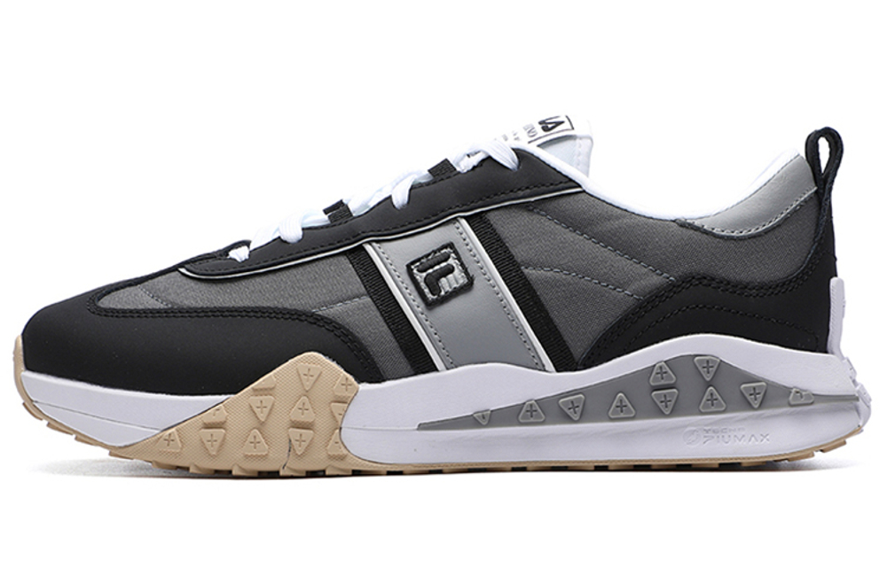 FILA Brick Textile, Synthetic Leather, Split Cow Leather Low top Casual Shoes Men"s Gray Black