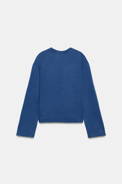 ZARA ФУТБОЛКА С ЭФФЕКТОМ ПОТЕРТОСТИ И НАДПИСЬЮ, СИНИЙ
