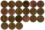 Набор 1 копейка СССР (21 шт без повторов) 1968, 72-74, 76-91 м,л