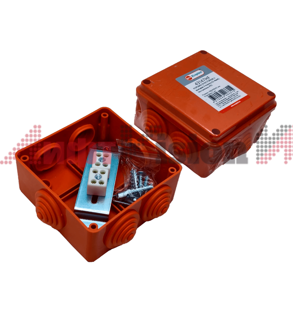 Коробка монтажная JBS100, огн. E110, о/п 100х100х55, без галогена, 6вых., IP55, 4P, (1,5-4мм2), цвет оранж. 43147HF
