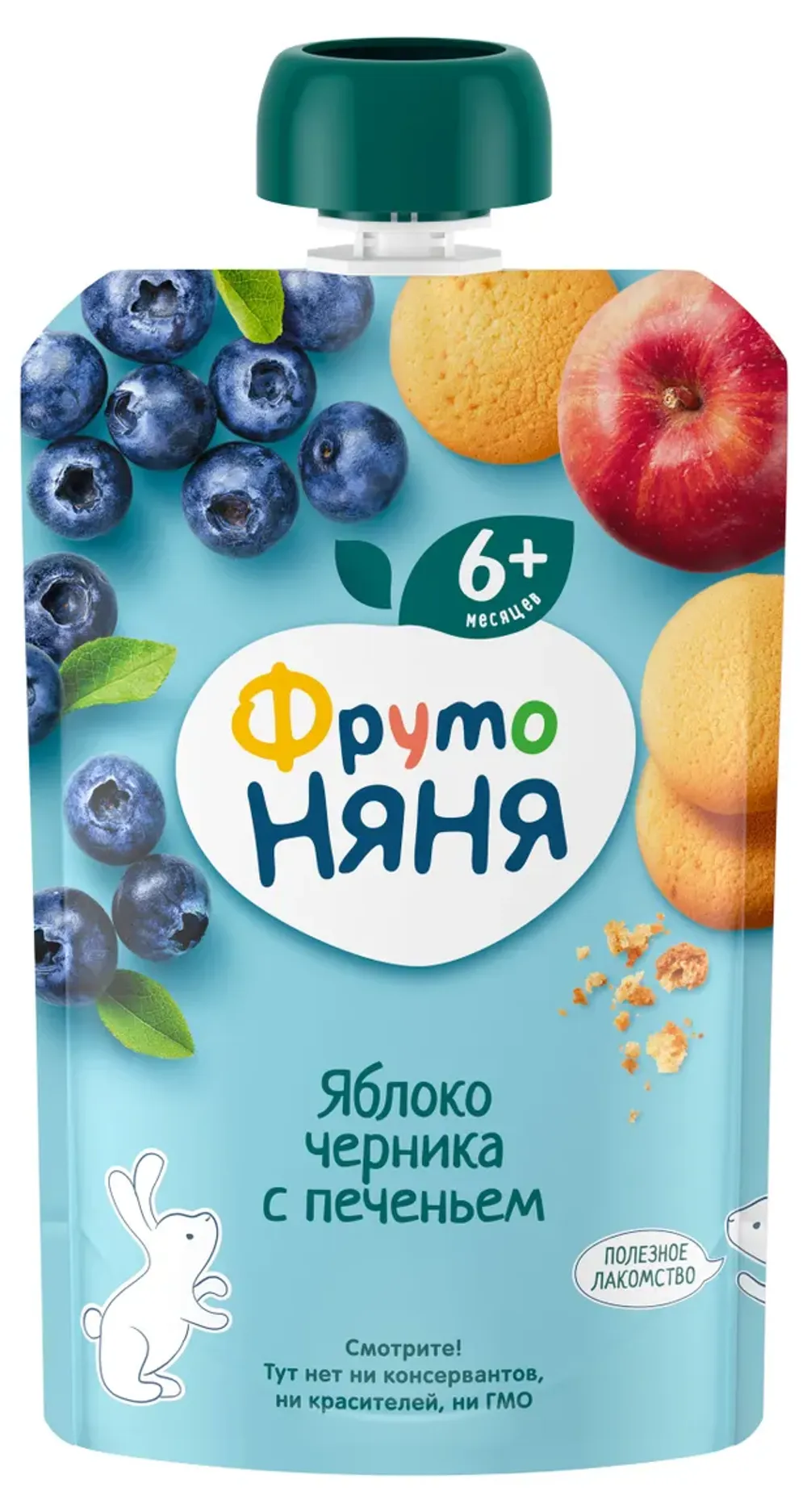«Ф-Н» 90 г пюре из яблок, черники и аронии с печеньем (12 шт)