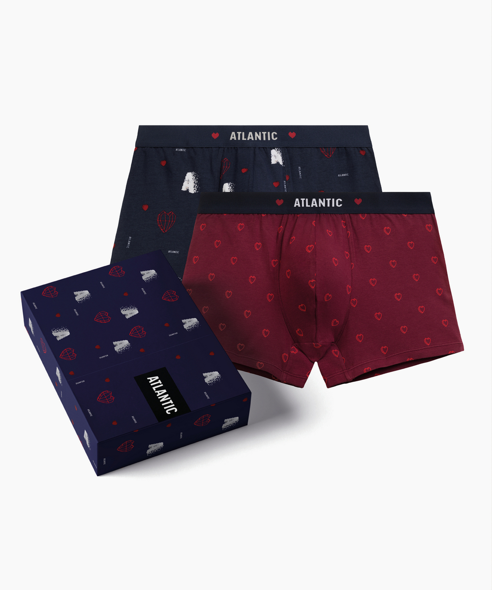 Мужские трусы шорты Atlantic, набор из 2 шт., хлопок, темно-синие + красные, 2GMH-029