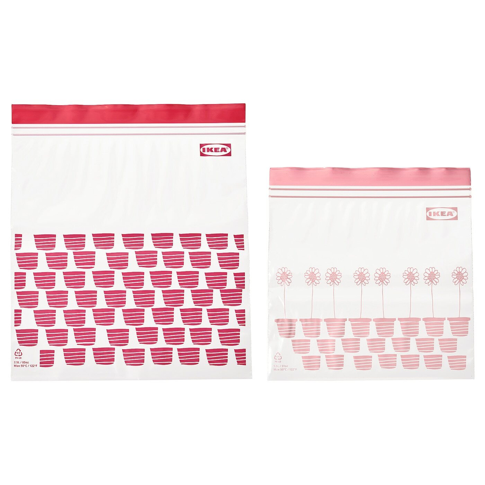 IKEA ISTAD  (ИКЕА ИСТАД)  -  Пакет Ziplock, красный/розовый дизайн, 2,5/1,2 л