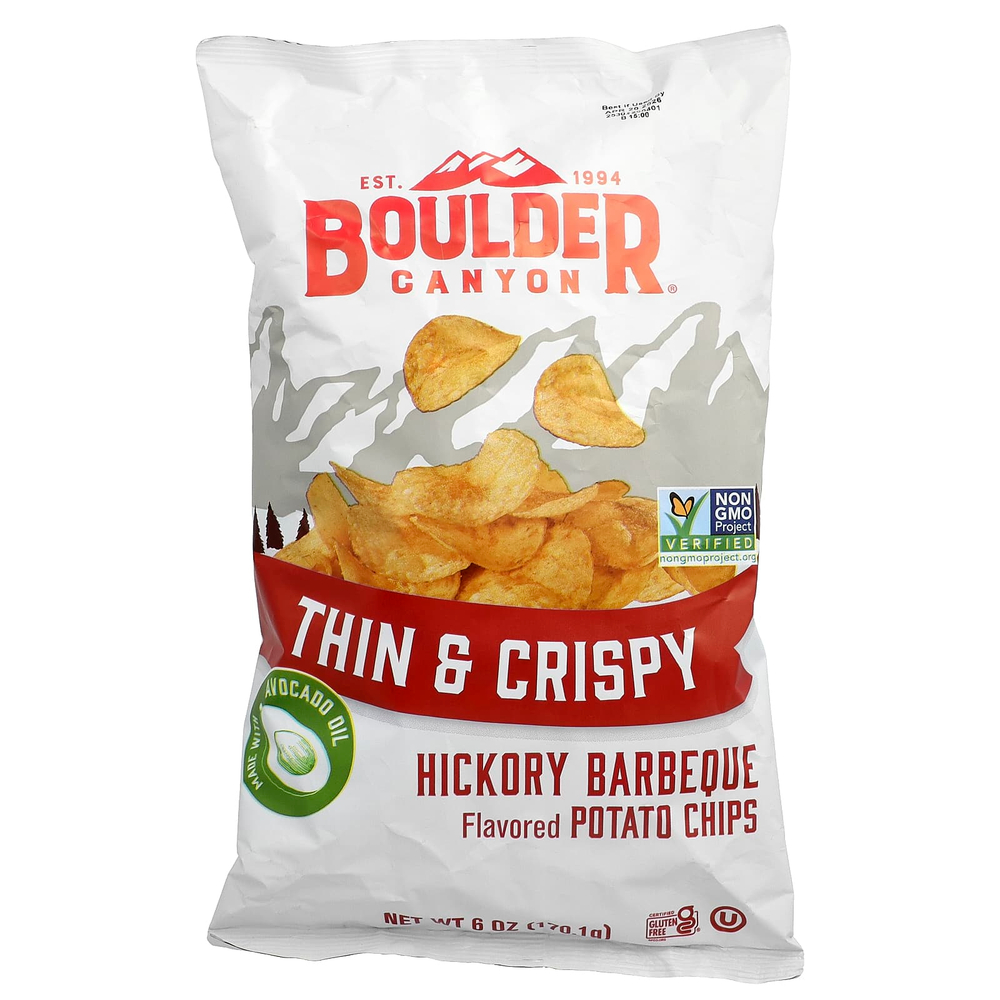 Boulder Canyon, тонкие и хрустящие картофельные чипсы, барбекю из гикория, 170,1 г (6 унций)