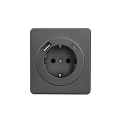Розетка с заземлением и защитными шторками + USB A+C KRANZ Miele Round Титан KR-78-0704-2