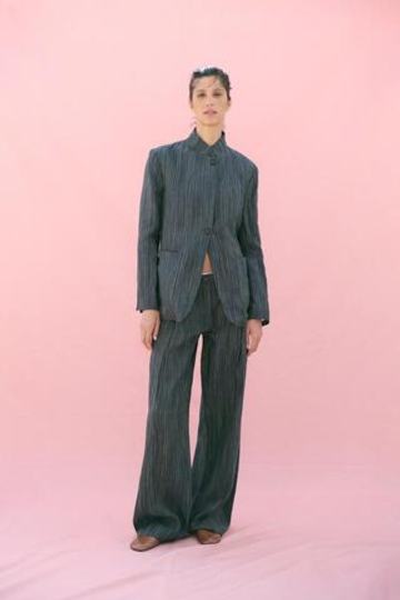 ZARA БРЮКИ ИЗ ЛЬНА В ПОЛОСКУ — ZW COLLECTION, СЕРО-СИНИЙ