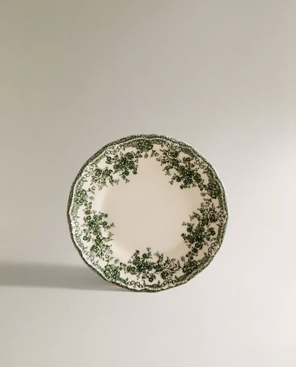 ZARA HOME ФАЯНСОВАЯ ТАРЕЛКА ДЛЯ ХЛЕБА С ЦВЕТОЧНЫМ УЗОРОМ, ОЛИВКОВЫЙ