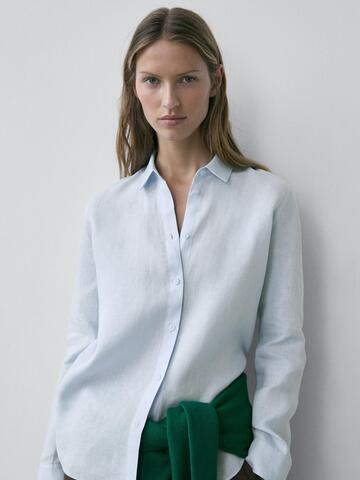 Massimo Dutti Свободная рубашка из 100% льна, небесно-голубой