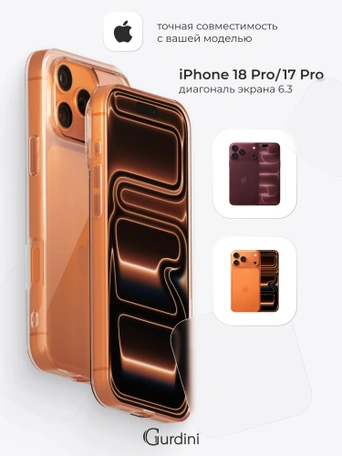 Чехол накладка Gurdini iPhone 17 Pro / 18 Pro 6.3" плотный силикон 1,5 mm прозрачный
