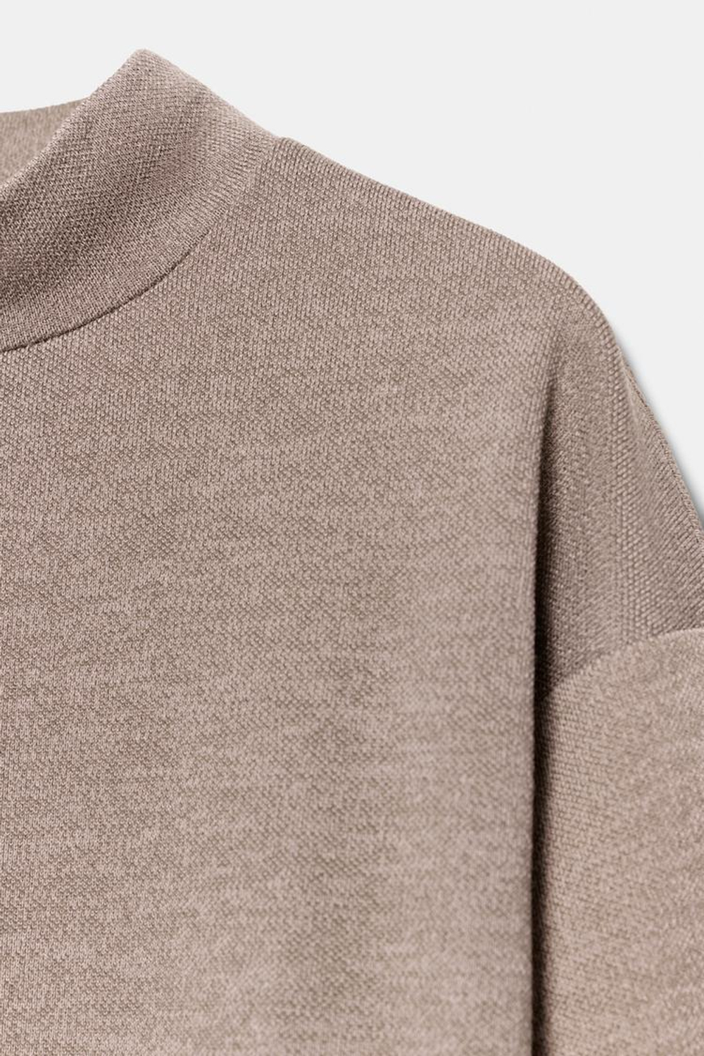 ZARA ФУТБОЛКА ПОЛО С ВОРОТНИКОМ-СТОЙКОЙ, СВЕТЛО-КОРИЧНЕВЫЙ
