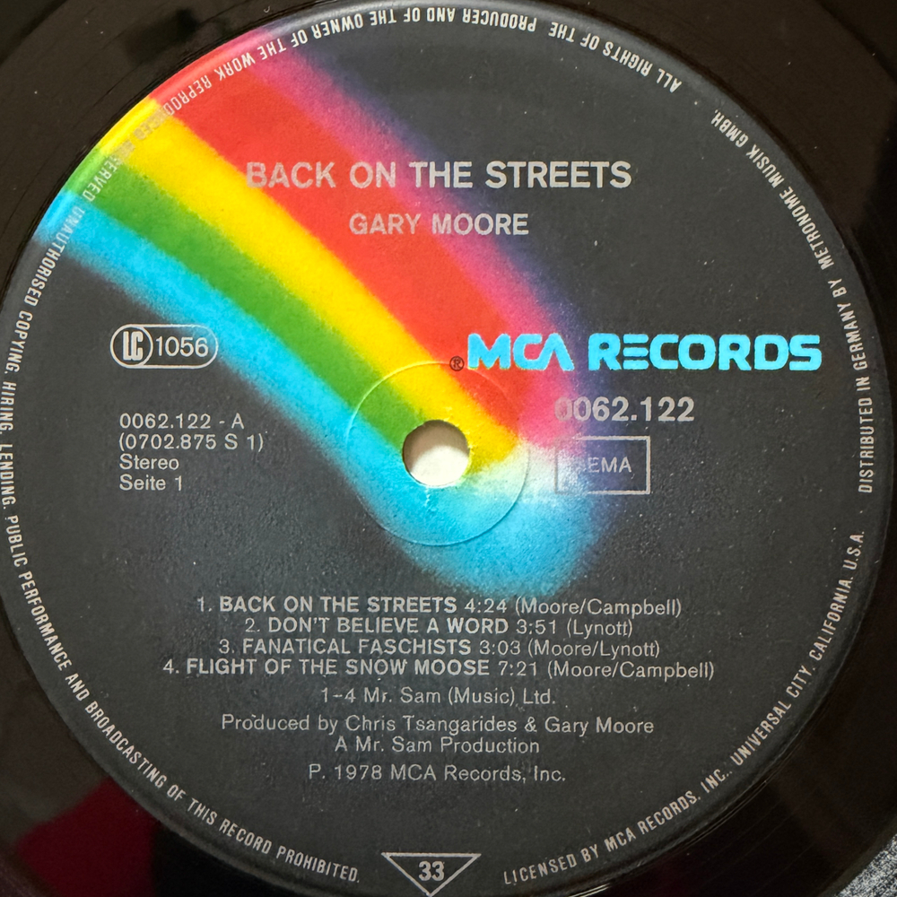 Gary Moore ‎– Back On The Streets (Германия 1978г.)