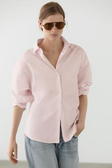 Massimo Dutti Рубашка из хлопкового поплина с вытачками, розовый