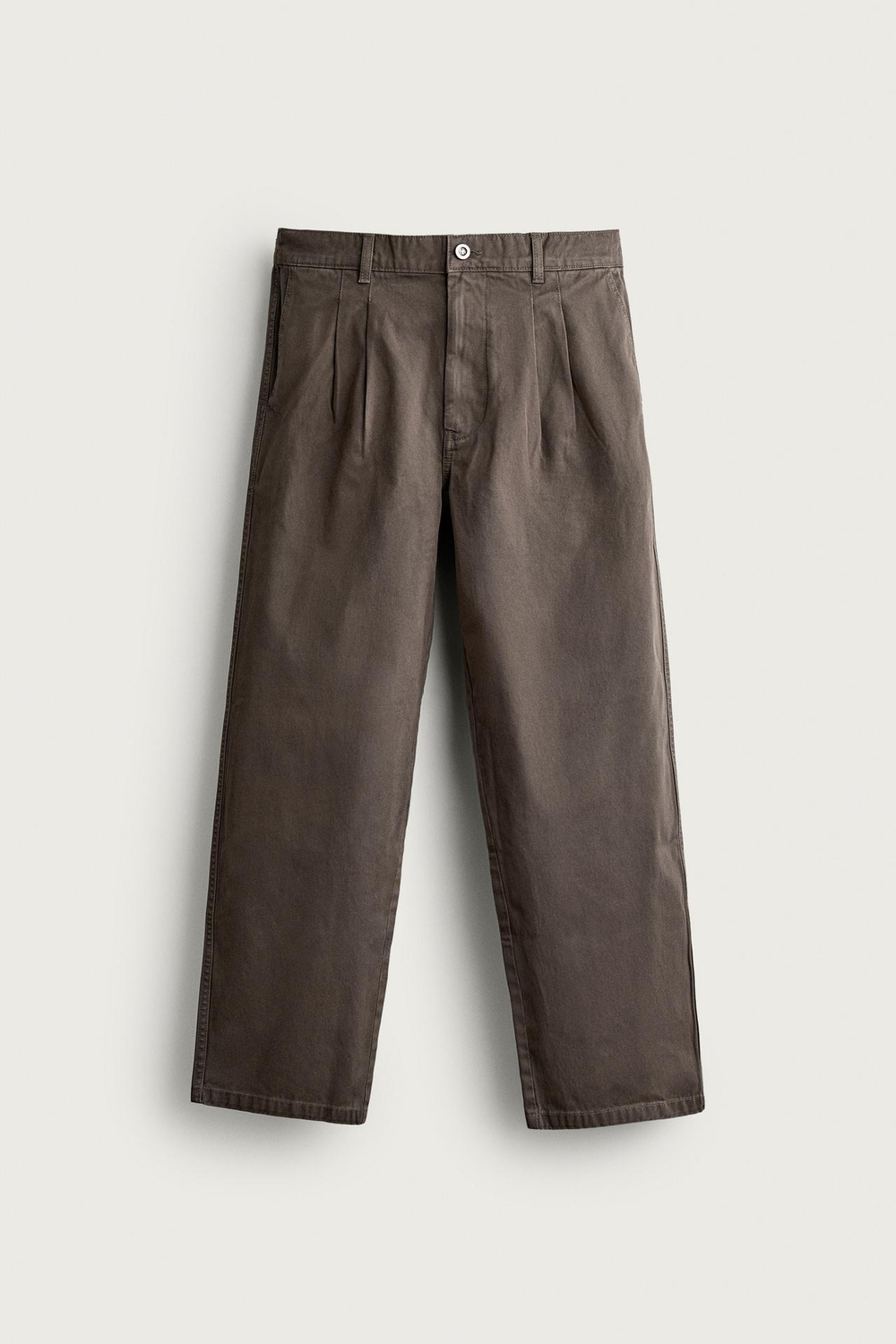 ZARA БРЮКИ RELAXED FIT С ЭФФЕКТОМ ПОТЕРТОСТИ И СКЛАДКАМИ, ТЕМНЫЙ РЫЖЕВАТО-КОРИЧНЕВЫЙ
