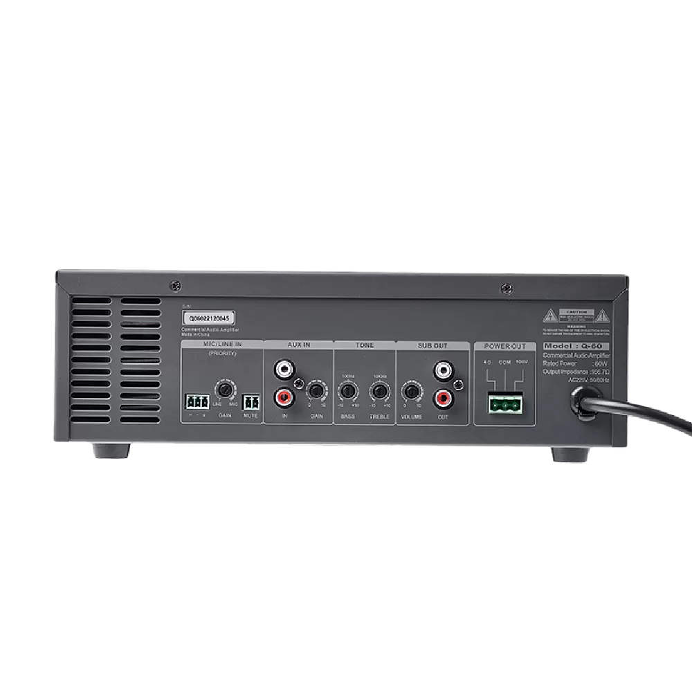 Микшер-усилитель AVCLINK Q-60 с USB/Bluetooth плеером Мощность (100В): 1 x 60 Вт. Мощность (4 Ом): 1 x 60 Вт.