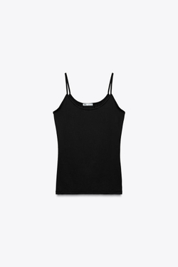 ZARA ТОП ИЗ ПОЛИАМИДА НА ТОНКИХ БРЕТЕЛЯХ, ЧЕРНЫЙ