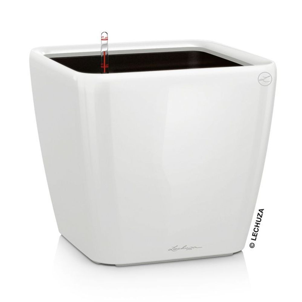 Кашпо Lechuza "Quadro LS Complete white high gloss" (пластик), 35x35xH33 см