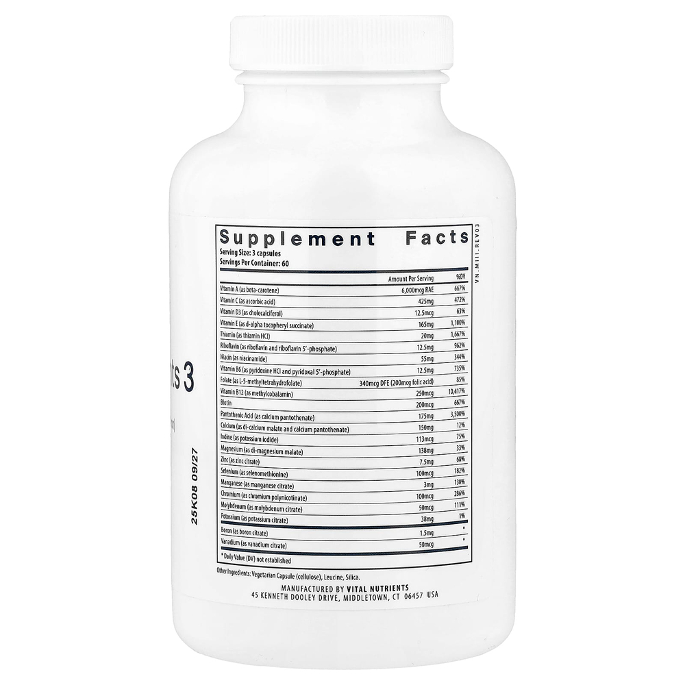 Vital Nutrients, мультипитательный цитрат/малат (без меди и железа), 180 вегетарианских капсул