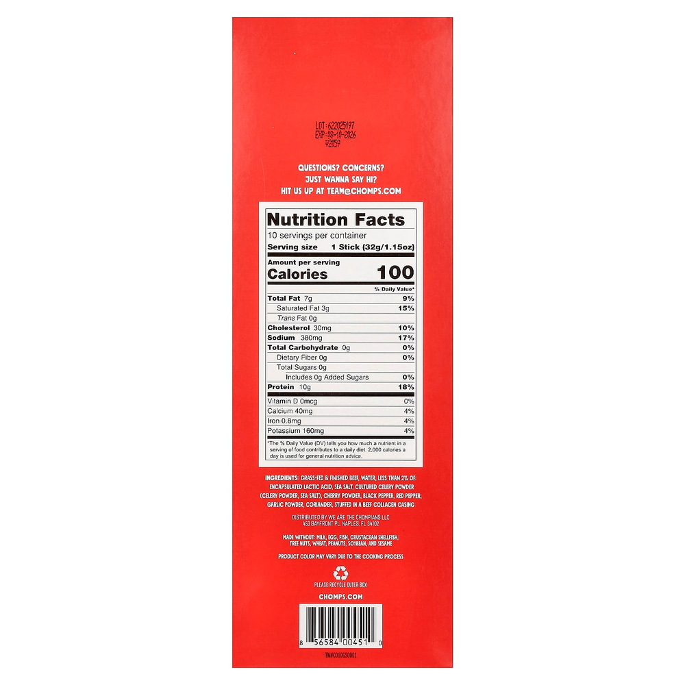 Chomps, Beef Sticks, Original, Mild, 10 Pack, 1.15 oz (32 g) Each