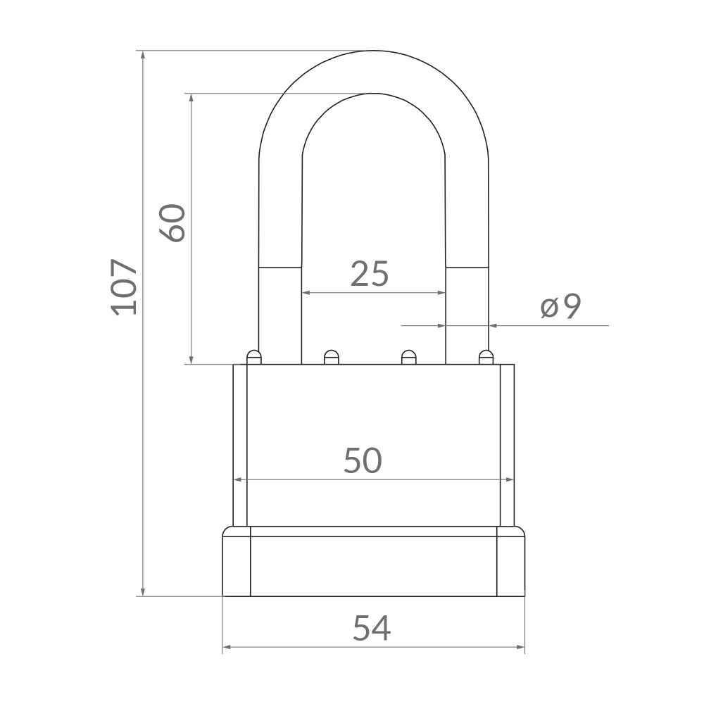 Замок навесной PK-6550L 3 key англ. длиная дужка
