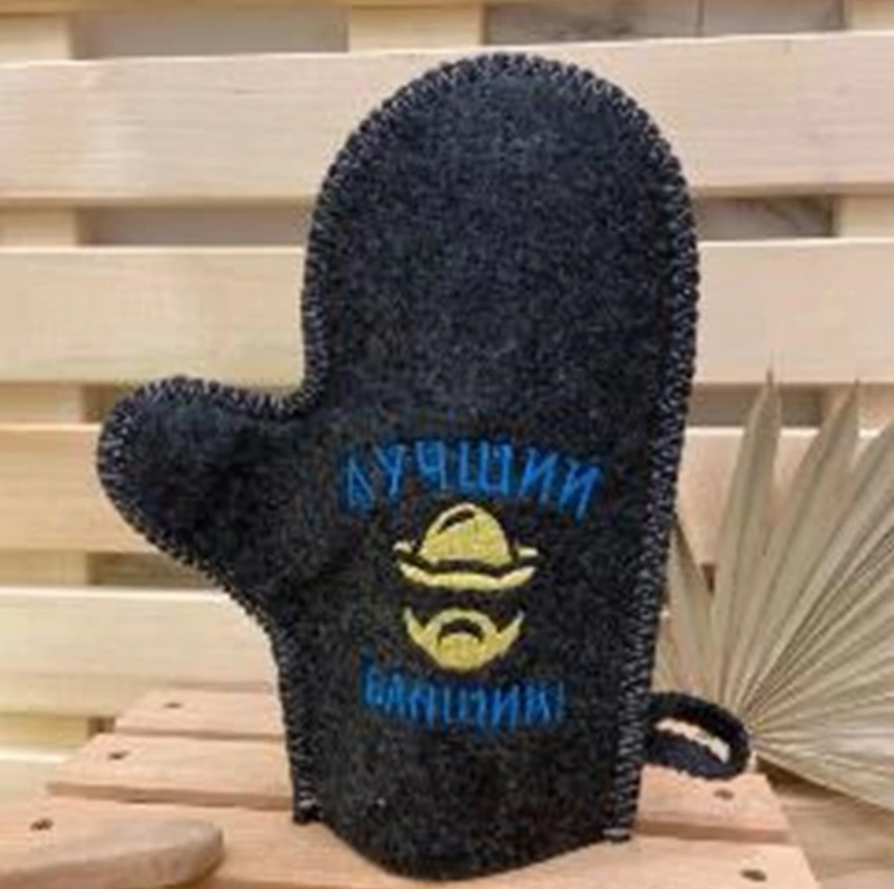 Варежка банная с вышивкой «В здоровом теле, здоровый дух», цвет серый, без упаковки