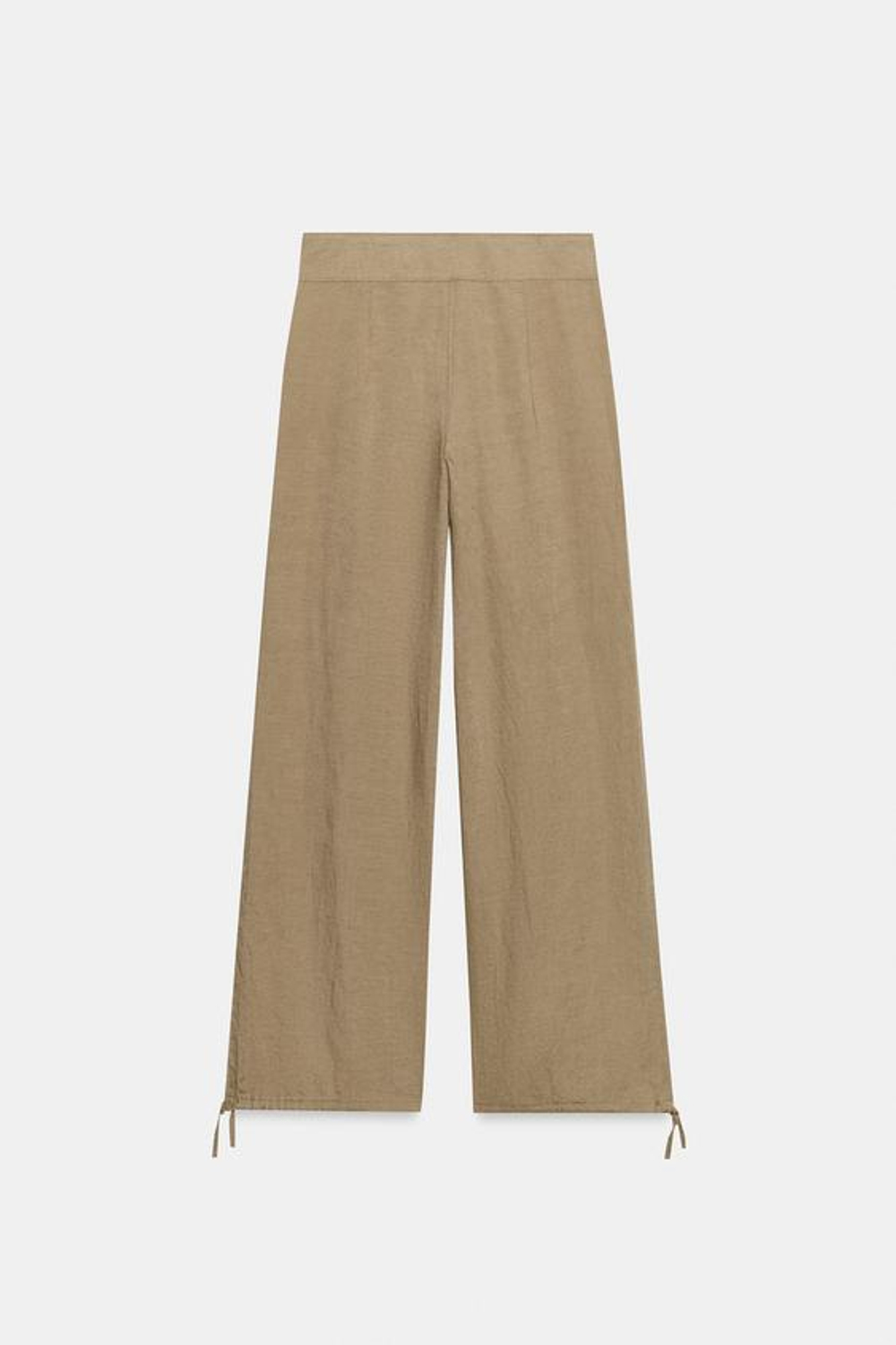 ZARA ЛЬНЯНЫЕ БРЮКИ С ШИРОКИМИ ШТАНИНАМИ И ШНУРКАМИ, ПЕСОЧНЫЙ