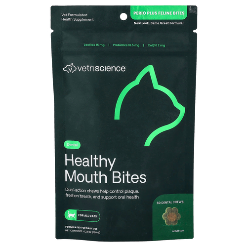 VetriScience, Healthy Mouth Bites, для кошек, 60 жевательных таблеток, 120 г (4,23 унции)