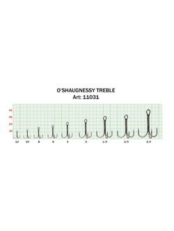 Крючок рыболовный тройник с удлинённым, усиленным цевьём O Shaughnessy Treble 11031 №1/0