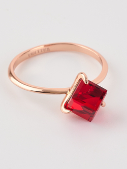 Кольцо Миражи тонкое с красным кристаллом-кубиком Swarovski