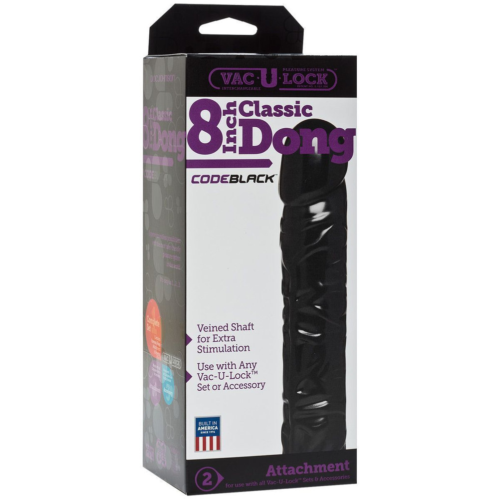 Насадка-фаллоимитатор Vac-U-Lock CodeBlack 8 Inch Classic Dong - 19,3 см. (Цвет: черный)