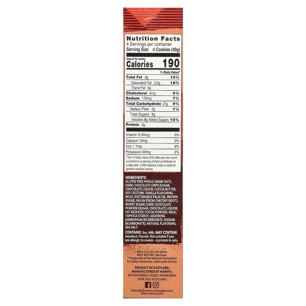 Nairn's, Oat Grahams, Без глютена, шоколадная стружка, 5,64 унции (160 г)