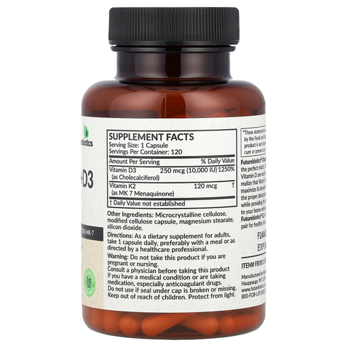 Futurebiotics, витамины K2 и D3, повышенная сила действия, 120 капсул