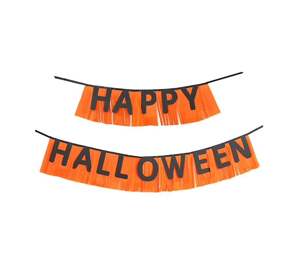 Гирлянда с мишурой Happy Halloween, Черный/Оранжевый, 350 см, 24 см.