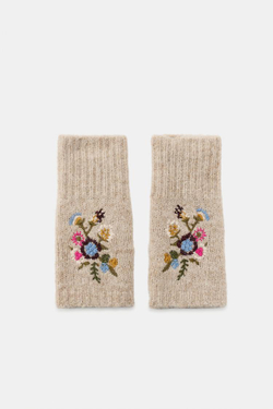 ZARA МИТЕНКИ С ВЫШИВКОЙ, ПЕСОЧНЫЙ