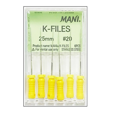 K-Files №20 (25мм) Mani К-Файлы (6шт.) Мани, каналорасширители ручные, эндодонтические
