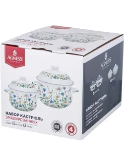 Набор эмалированных кастрюль Agness Family farm 4пр. 1,5л и 2,8л, 16х10см, 20х12см 934-718