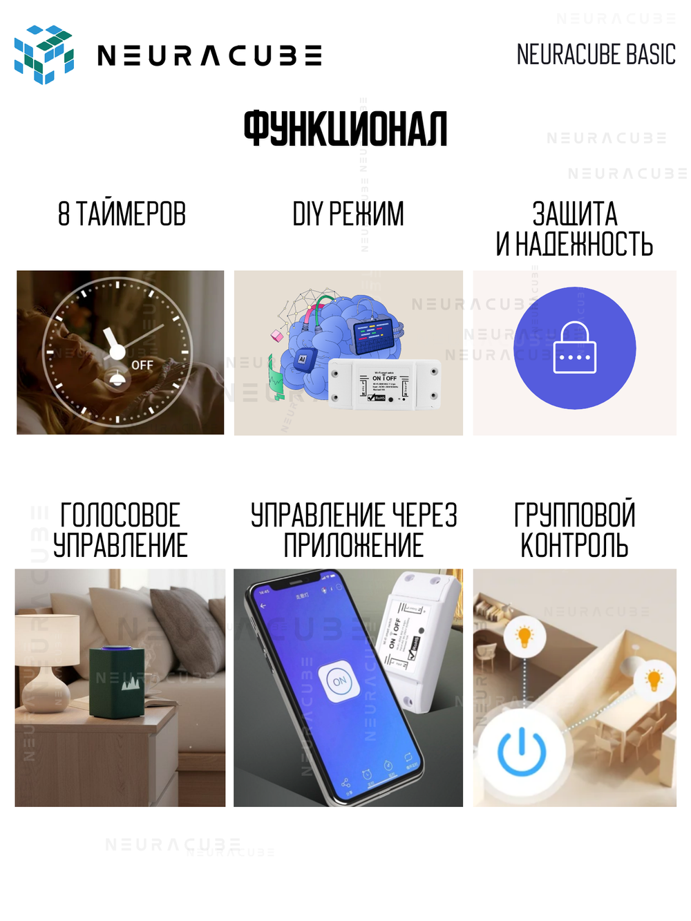 WiFi реле NEURACUBE BASIC, 16А/3520Ватт (Работает с Алисой)