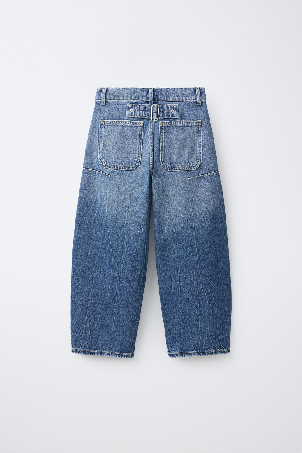ZARA ДЖИНСЫ RELAXED BARREL СО ШЛЕВКОЙ, ВЫЦВЕТШИЙ СИНИЙ