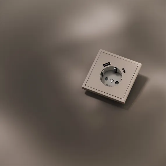 Накладка для розетки с USB A+C с заземлением и защитными шторками Voltum S70 Платина VLSM001010