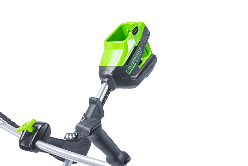 Триммер аккумуляторный Greenworks TB201H, Арт. 2112407U2B, 82V, 2,0 кВт, 46 см, c трехлопастным ножом и кусторезом, бесщеточный, с 2АКБ 5Ач и двойное ЗУ