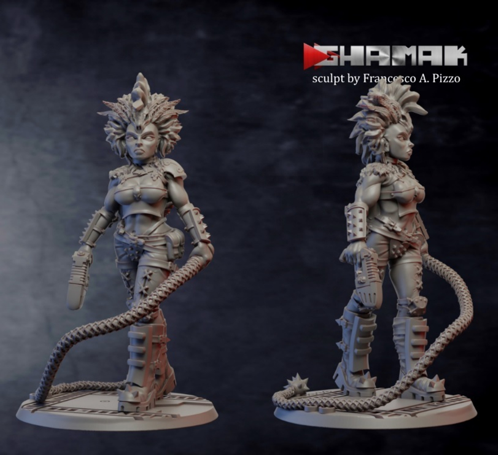 Necromunda Escher Gang Бандитка Эшер №1 с кнутом и пистолетом миниатюра для dnd, днд, pathfinder, фентези, Настольная игра, НРИ, Варгейм, РПГ