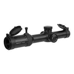 Прицел Gaut Obsidian 1-6x24, сетка 39, 0.1 МIL - вид слева с крышками и рычагом изменения кратности