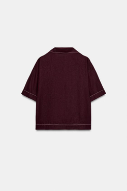 ZARA ТОП ИЗ ЛЬНА С КОНТРАСТНОЙ ОТДЕЛКОЙ, БУРГУНДИ