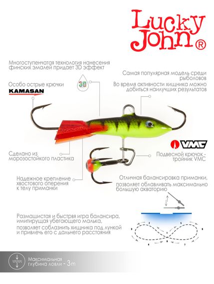 Балансир Lucky John CLASSIC 3 с тр. 30мм/31RT блистер