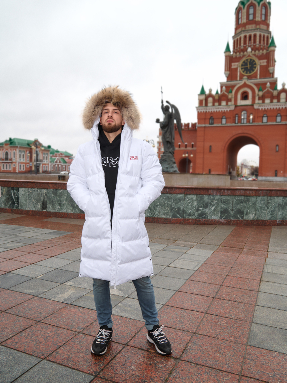 Пуховик мужской удлиненный "Russia" белый