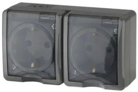 Розетка 2 м 2х2P+E IP54, 11-2403-03  ЭРА , 16A-250В, ОУ, Эра Эксперт, серый Б0020717