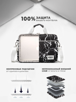 Сумка для ноутбука 15,6" и 17" с ремнем на плечо и большим карманом спереди (Черный мрамор)