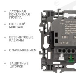 Розетка ЭРА Серия 12 12-4108-04 2P+E 16A-250В со шторками с USB type-A+C 5В-3А шампань | Эра 12